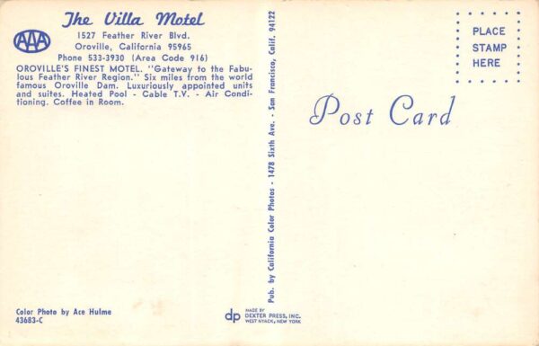 Oroville California The Villa Motel Exterior And Pool Vintage PC U2613 - Image 2
