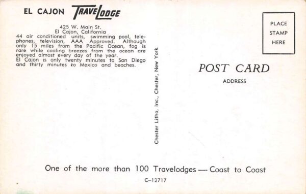 El Cajon California El Cajon TraveLodge Exterior And Pool Vintage Postcard U2620 - Image 2