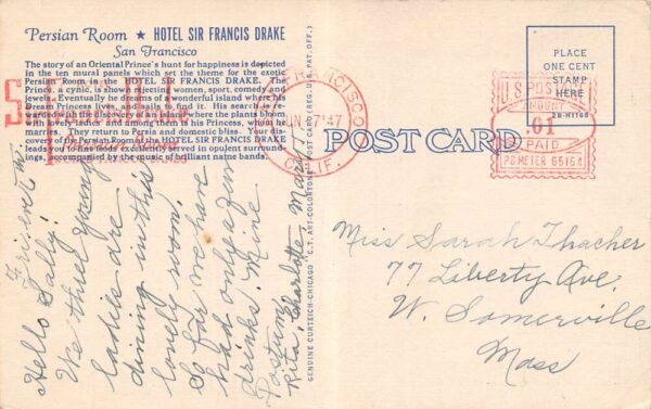 San Francisco California Persian Room At Hotel Sir Francis Drake PC U2631 - Image 2