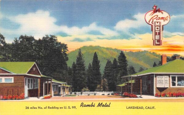 Lakehead California Rambi Motel Exterior, Linen Vintage Postcard U2635