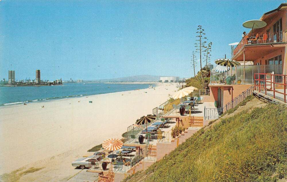 Long Beach California Beach Terrace Motel Exterior And Beach Postcard U2642