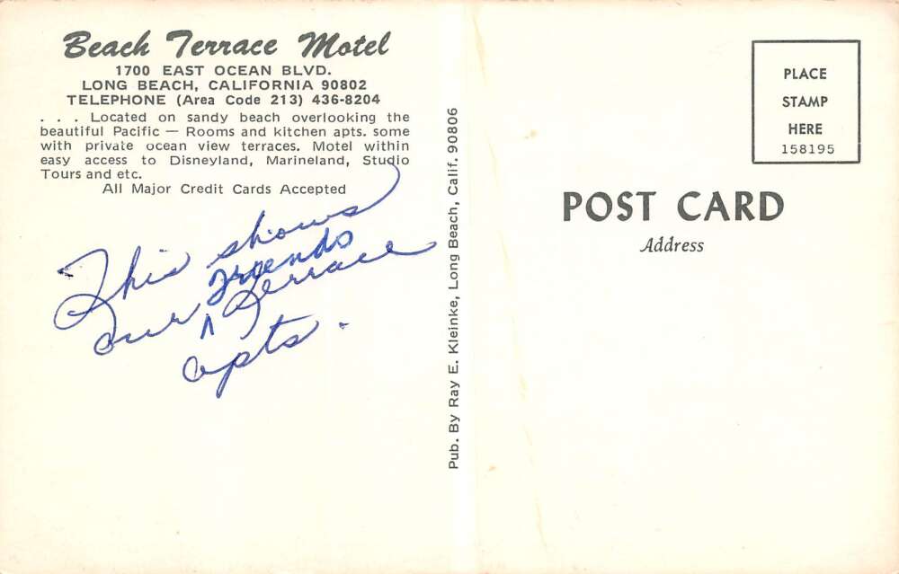 Long Beach California Beach Terrace Motel Exterior And Beach Postcard U2642 - Image 2