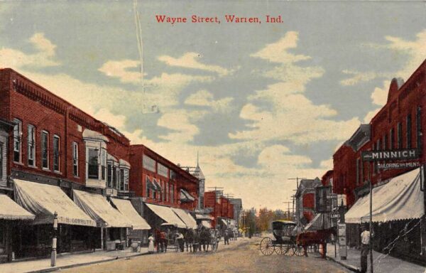Warren Indiana Wayne Street, Looking North Minnich Clothing Store Vintage PC U2654