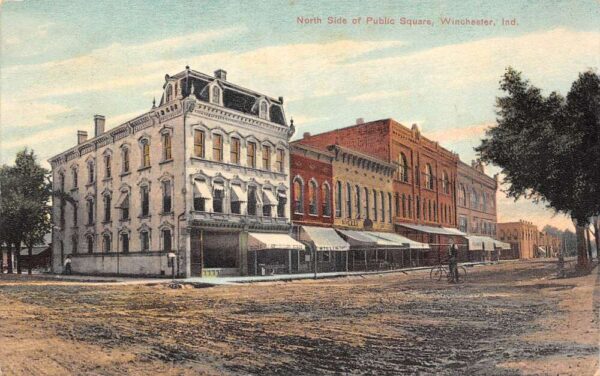 Winchester Indiana North Side Of Public Square Color Lithograph Postcard U2656
