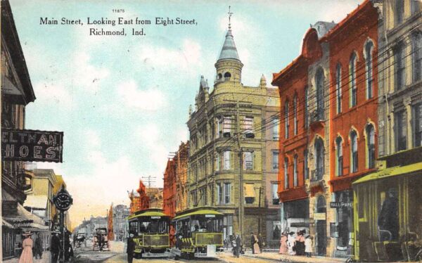 Richmond Indiana Main St., Looking East From 8th St. Tinted Lithograph PC U2669