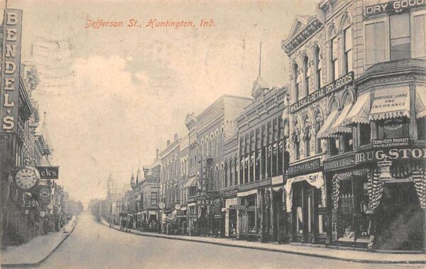 Huntington Indiana Jefferson Street Bradley Bros. Drug Store Vintage PC U2679