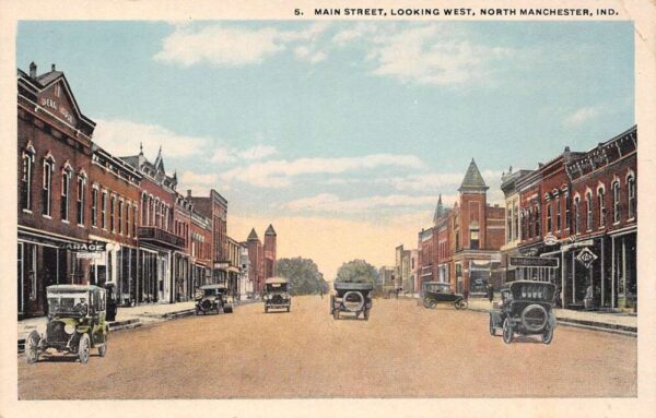 North Manchester Indiana South Main St., Looking West Garage Pictured PC U2680