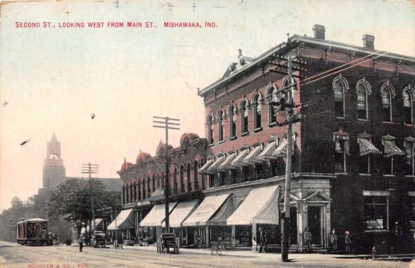 Mishawaka Indiana Second St., Looking West From Main St. Drug Store PC U2683