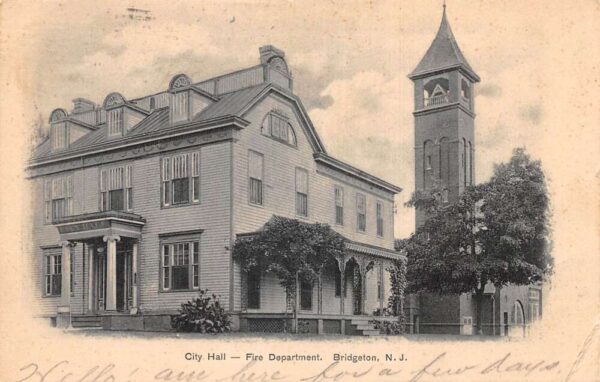 Bridgeton New Jersey City Hall and Fire Dept Vintage Postcard AA64855