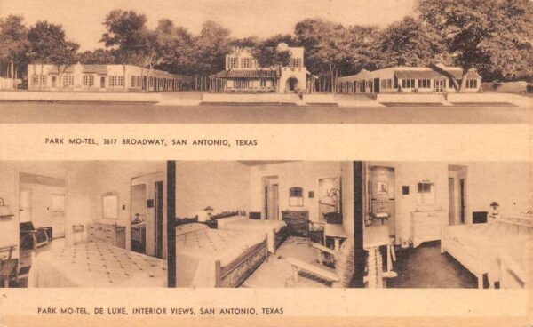 San Antonio Texas Park Mo-Tel Motel Exterior and Interior Postcard AA64856