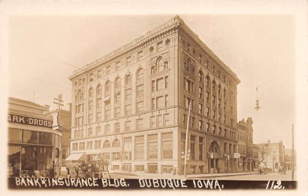 Dubque Iowa Bank and Insurance Real Photo Vintage Postcard AA64889