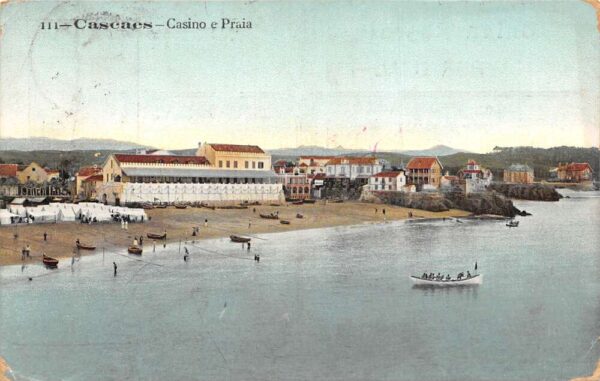 Cascaes Cascais Portugal Caseino e Praia Birds Eye View Vintage Postcard AA64904