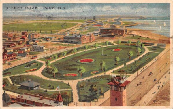 Coney Island Park New York Birds Eye View Vintage Postcard AA64914