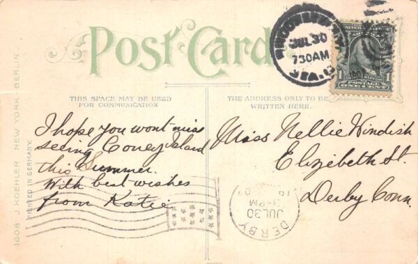 Coney Island Park New York Birds Eye View Vintage Postcard AA64914 - Image 2