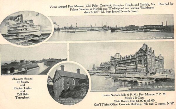 Old Point Comfort Virginia Navy Yard and Hotel Chamberlin Postcard AA64916