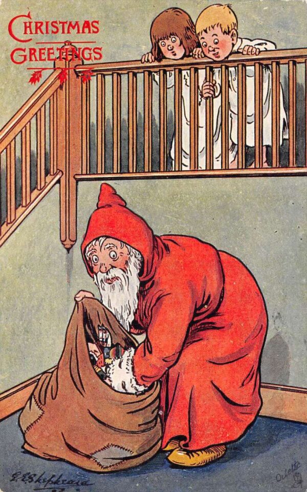 Christmas Greetings Santa Claus with Toys Children Tuck Postcard AA64982