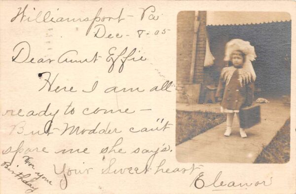 Williamsport Pennsylvania Child with Big Hat and Suitcase Real Photo PC AA65010