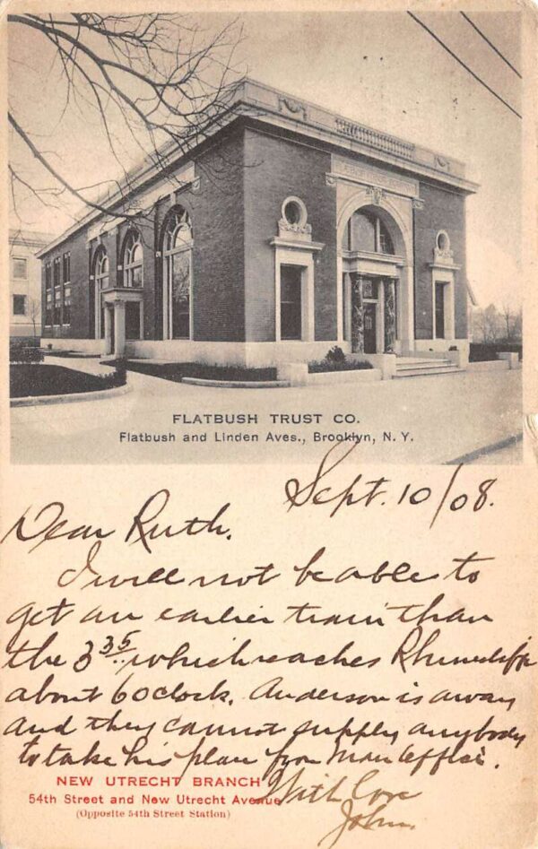 Brooklyn New York Flatbush Trust Co Bank Vintage Postcard AA65018