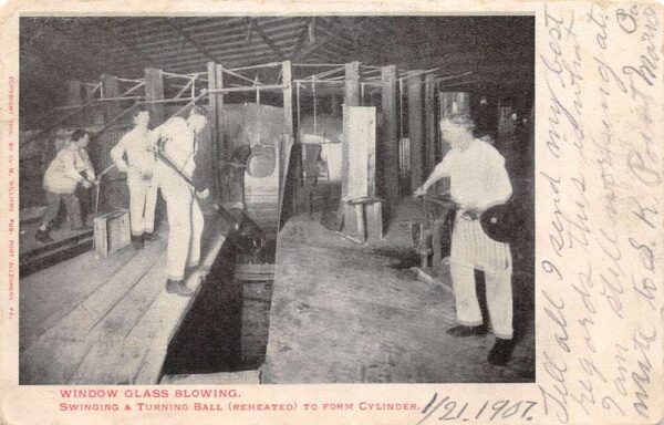 Window Glass Blowing Factory Workers Turning Ball Vintage Postcard AA65046
