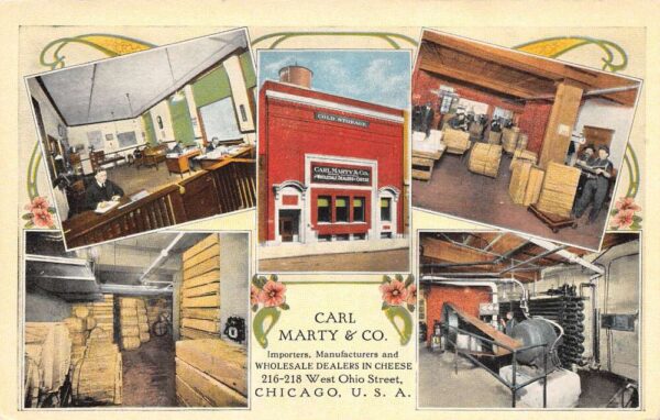 Chicago Illinois Carl Marty Co Cheese Store Muttiview Vintage Postcard AA65077