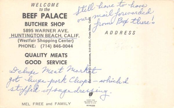 Huntington Beach California Beef Palace Butcher Shop Interior Postcard AA65083 - Image 2