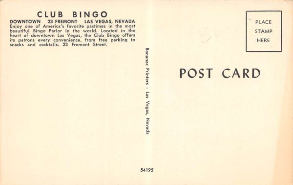Las Vegas Nevada Club Bingo Hall Exterior at Night Vintage Postcard U2726 - Image 2