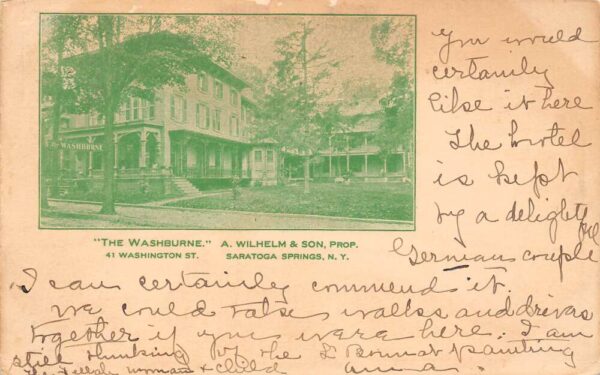 Saratoga Springs New York The Washburne Green Tinted Lithograph Postcard U2736