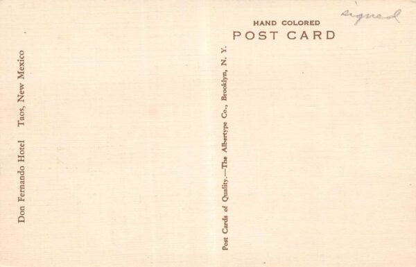 Taos New Mexico Don Fernando Hotel Artist Rendering, Hand Colored PC U2745 - Image 2