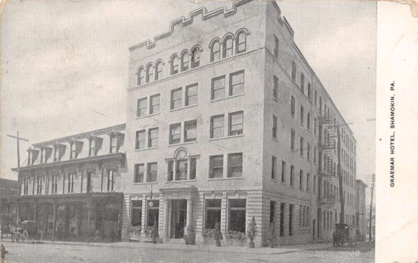 Shamokin Pennsylvania Graemar Hotel Exterior, Horse & Buggies Postcard U2759