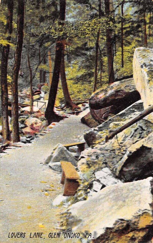 Glen Onoko Pennsylvania Lovers Lane, Scenic View Litho-Chrome Vintage PC U2762