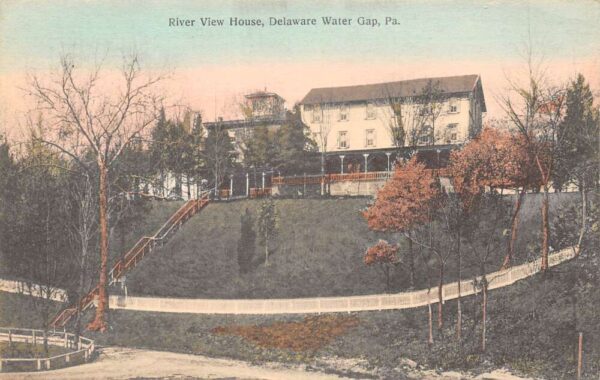 Delaware Water Gap Pennsylvania River View House Hand Colored Litho. PC U2768