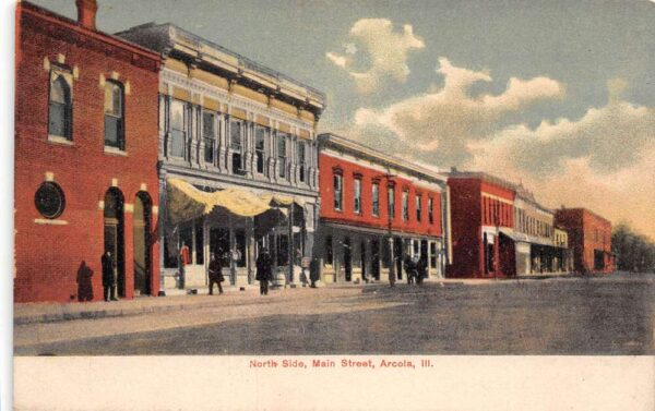 Arcola Illinois North Side, Main Street Color Lithograph Vintage Postcard U2810