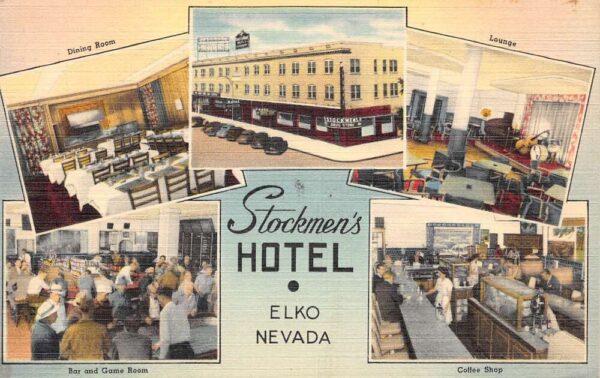Elko Nevada Stockmen's Hotel Multi-View Linen Vintage Postcard U2821