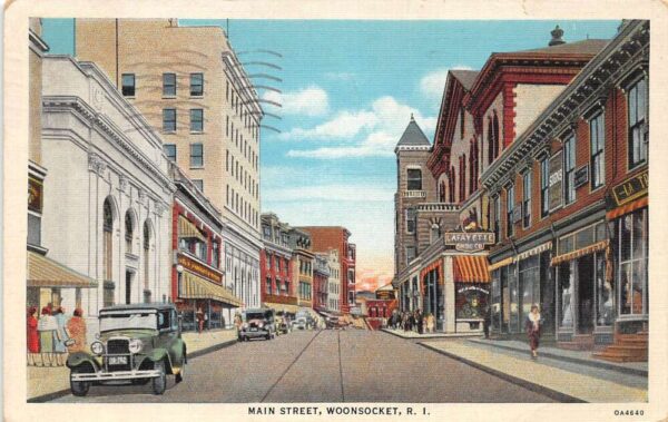 Woonsocket Rhode Island Main Street La Fayette Shoe Company Vintage PC U2828