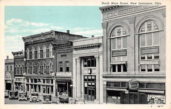New Lexington Ohio North Main Street Drug Store Vintage Postcard U2831