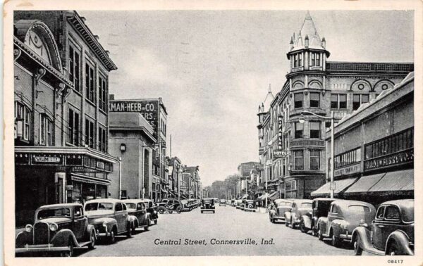Connersville Indiana Central Street McFarlan Hotel Vintage Postcard U2846
