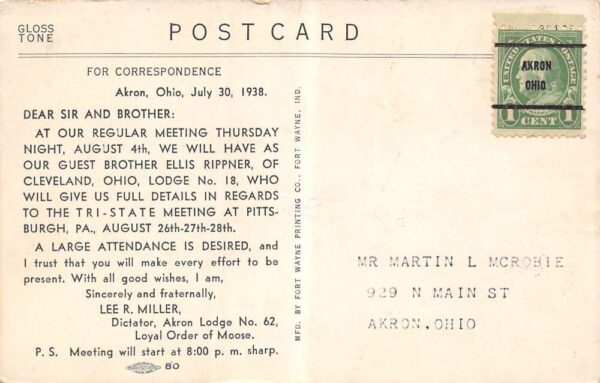 Akron Ohio View Of Moose Stag Bar Moose Lodge No. 62 Vintage Postcard U2866 - Image 2