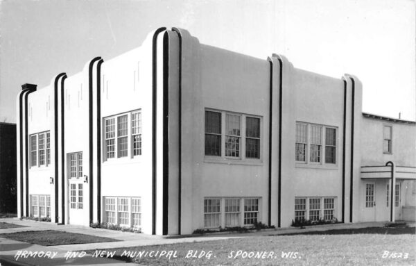 Spooner Wisconsin Armory and New Municipal Building Real Photo Postcard AA65105