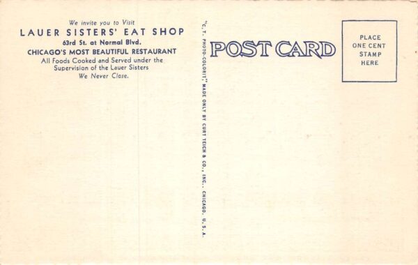 Chicago Illinois Lauer Sisters' Eat Shop Vintage Postcard AA65120 - Image 2