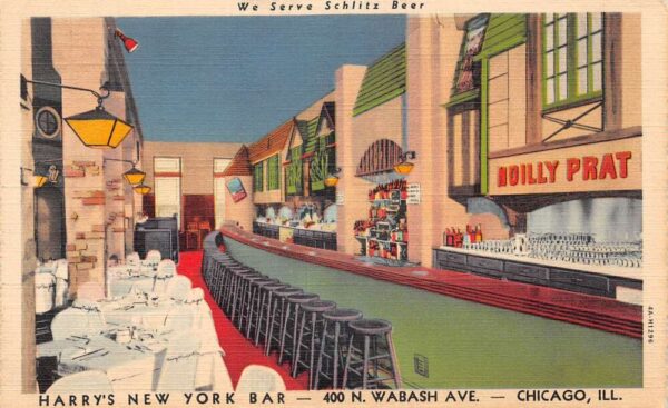 Chicago Illinois Harry's New York Bar Linen Vintage Postcard AA65122