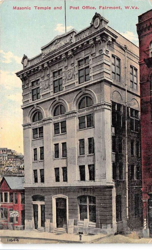 Fairmont West Virginia Masonic Temple & Post Office Color Litho. PC U2884