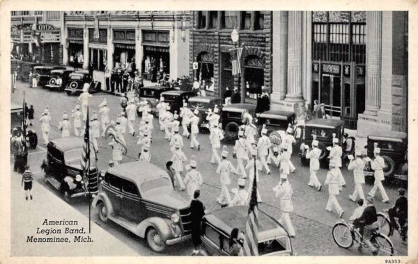 Menominee Michigan American Legion Band March B/W Photo Vintage Postcard U2885
