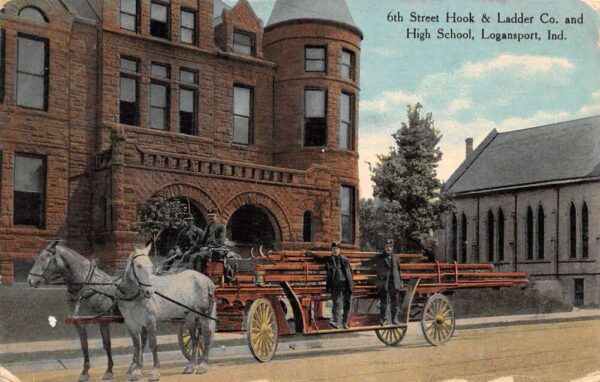 Logansport Indiana 6th St. Hook And Ladder Co., & High School PC U2887