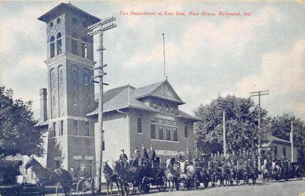 Richmond Indiana Fire Department At East End Hose House Vintage Postcard U2889
