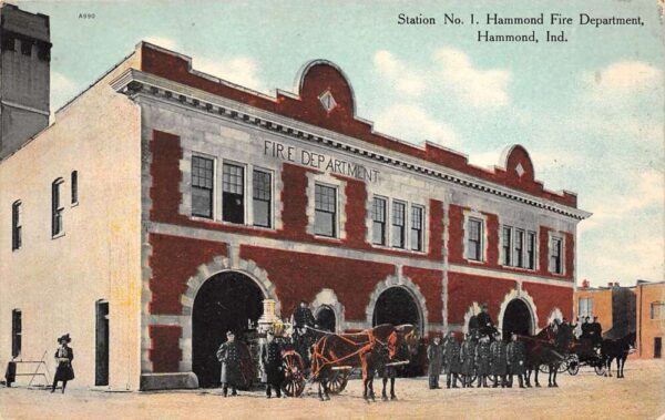 Hammond Indiana Station No. 1 Hammond Fire Department Horse Drawn Engines PC U2890