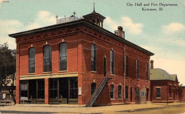 Kewanee Illinois City Hall And Fire Department Color Lithograph Postcard U2891