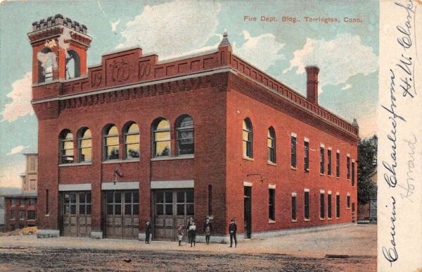 Torrington Connecticut Fire Department Building Color Lithograph Postcard U2895