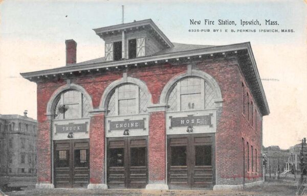 Ipswich Massachusetts New Fire Station Exterior, Color Lithograph PC U2901
