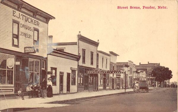 Fender Nebraska Street Scene E.J. Tucker Drug Store Vintage Postcard U2910