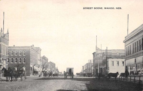 Wahoo Nebraska Street Scene Shops And Carriages Vintage Postcard U2913
